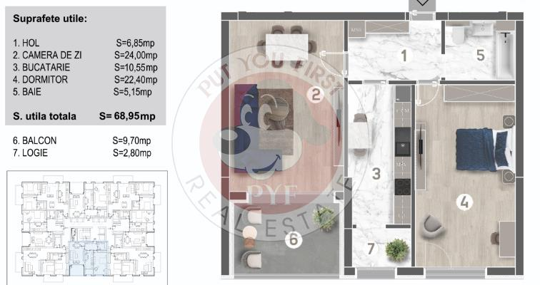 Metrou Eroii Revolutiei | Apartament 2 camere | 81 mp | semidecomandat | B10988